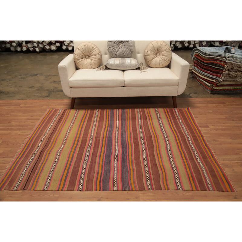 Hand Woven Oriental 100% Wool Carpet Southwestern Geometric Multi-Colored Kilim Area Rug - 6' 3'' X 4' 9''