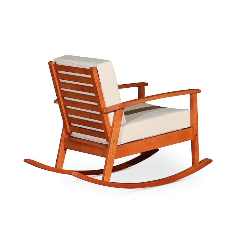 Eucalyptus Rocking Chair with Cushions, Natural Oil Finish, Burgundy Cushions