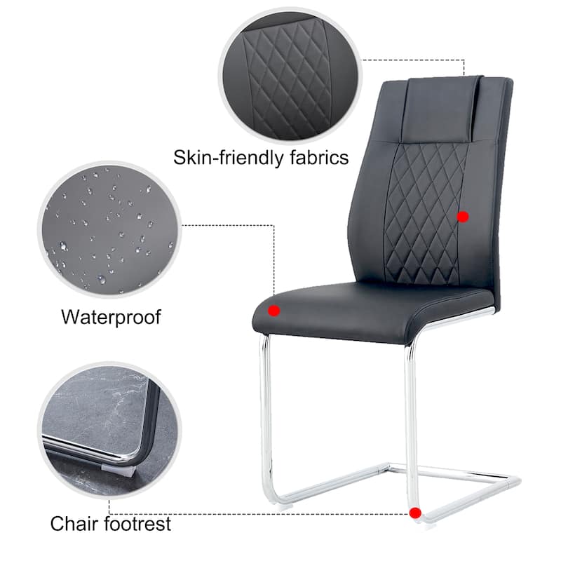 Faux Leather Dining Room Chairs with Upholstered Seat, Modern Kicthen Chairs Armless Accent Chairs with Metal Legs, Set of 4