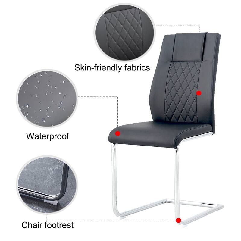 Leather Dining Table Chair Dining Chair Side Chair, Grey, Set of 4
