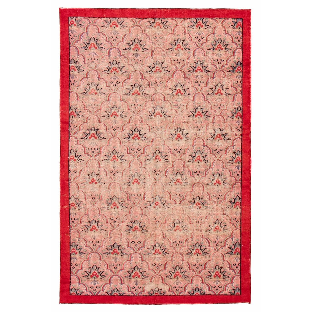 ECARPETGALLERY Hand-knotted Melis Vintage Salmon Wool Rug - 5'11 x 9'0