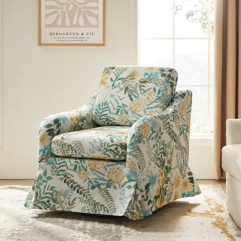 Alois Floral Slipcover Swivel Accent Chair with Removable Cushion by HULALA HOME - Green