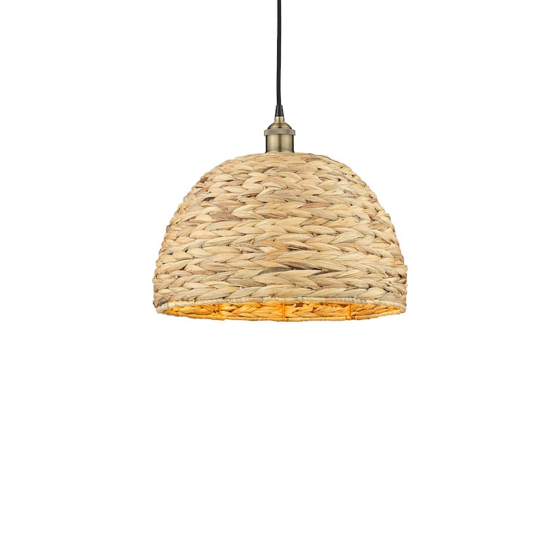 Innovations Lighting 616-1P-13-16 Woven Rattan Pendant Woven Rattan - Black Antique Brass / Natural