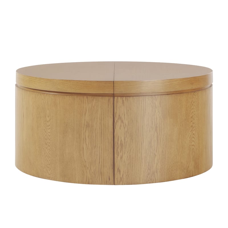 Walker Edison Modern Solid Oak Wood Veneer Round Coffee Table