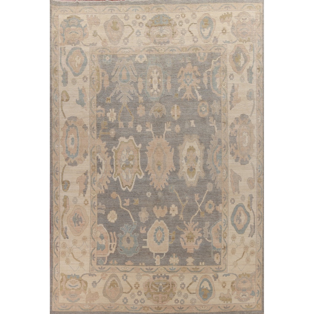 Hand Knotted Oriental 100% Wool Carpet Transitional All-Over Greys & Charcoal Oushak Area Rug - 13' 10'' X 10' 2''