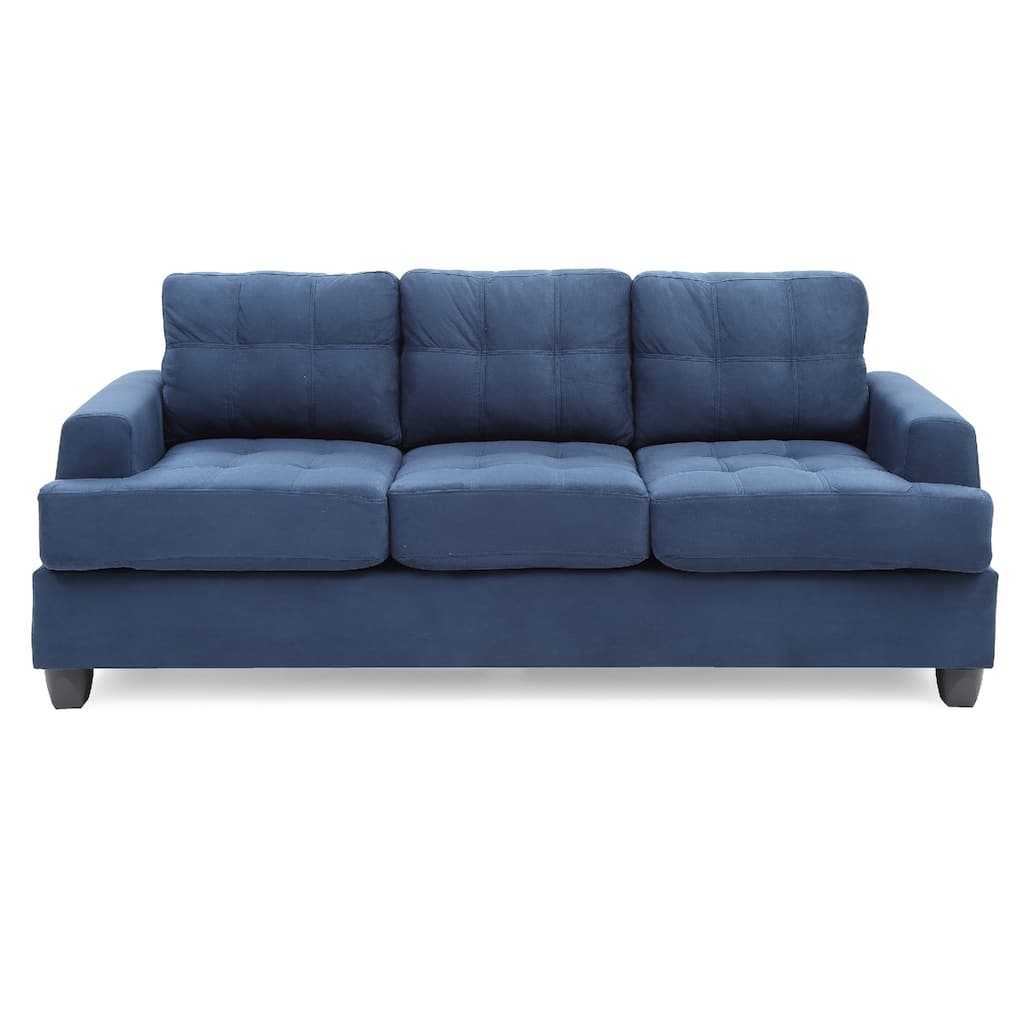 Tufted Microsuede Square Arm Straight Sofa - 79" - Navy Blue