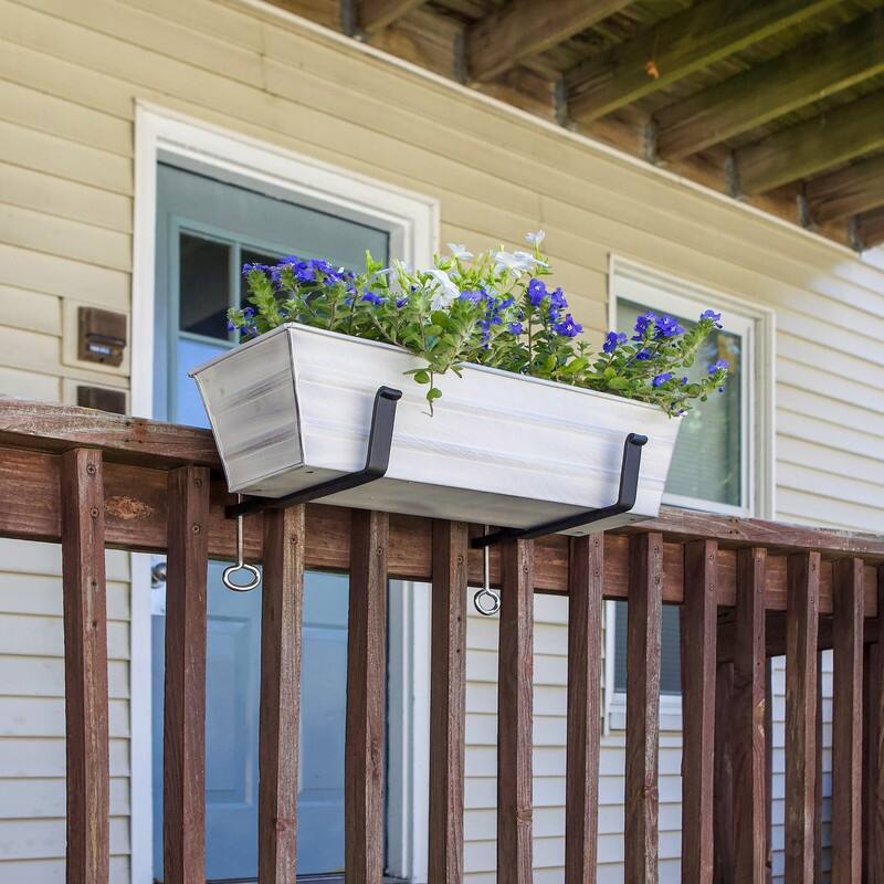Achla Designs 22" W Galvanized Steel/Wrought Iron Bloom Box Garden Growing Kit With Clamp-On Brackets