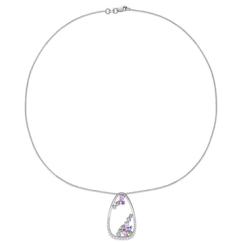 Miadora 18k White Gold Multi-color Sapphire & 1/3ct TDW Diamond Open Trilliant Cluster Necklace