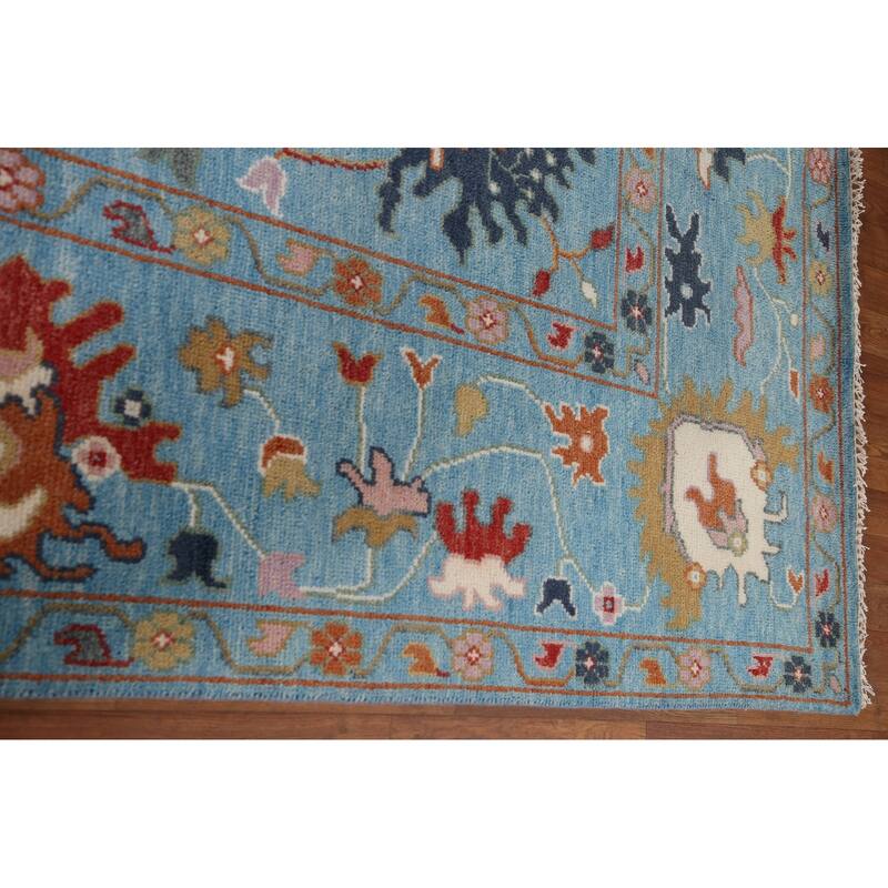 Blue Floral Oushak Area Rug Handmade Oriental Wool Carpet - 8'10"x 11'9"