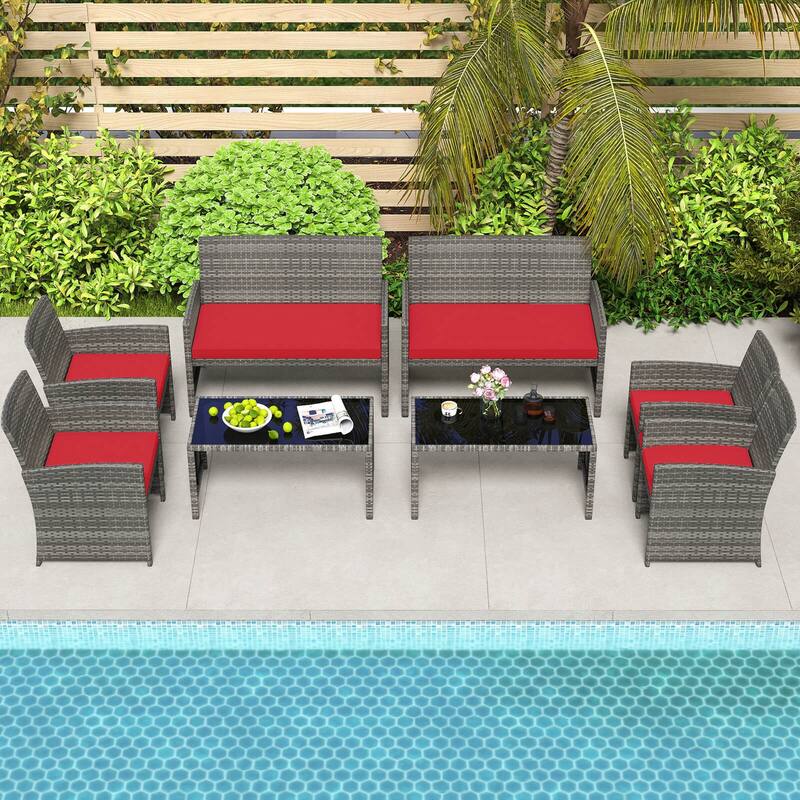 Costway 8 PCS Patio Conversation Set with Seat Cushions & Tempered - See Details