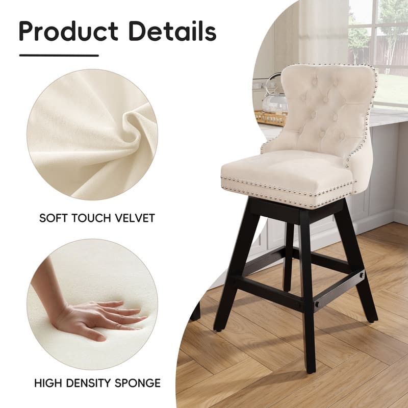Swivel Velvet Leisure Counter Bar Stools Set of 8