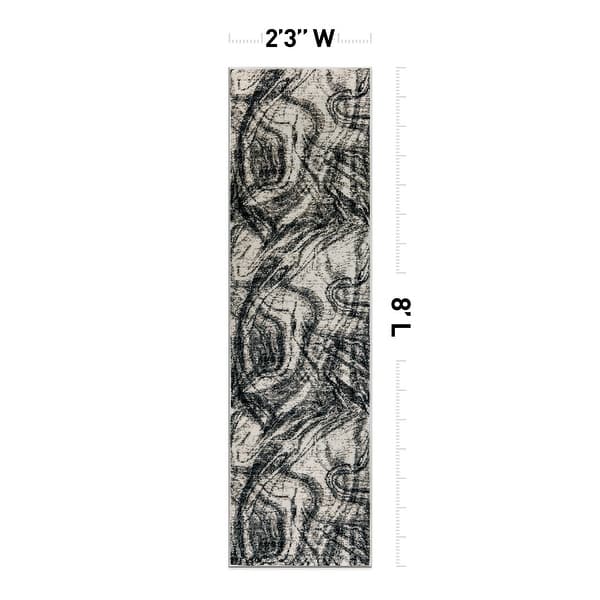 dimension image slide 4 of 7, World Rug Gallery Distressed Abstract Black / Ivory / Gray Area Rug