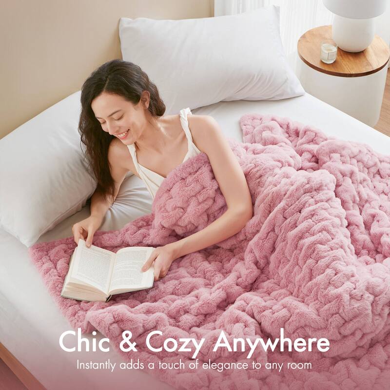 Madison Park Ruched Fur Throw