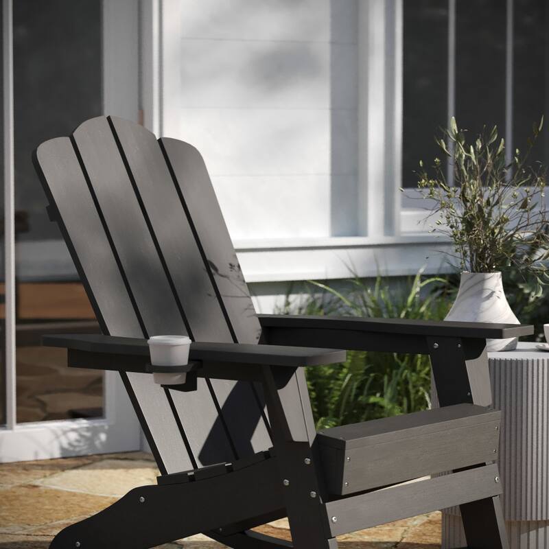 All-Weather Rocking Adirondack Chair with Swiveling Cupholder