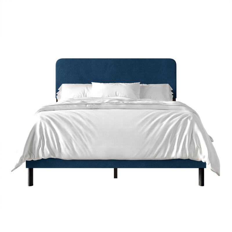 CraftPorch Minimalist Velvet Upholstered Bed - Navy Blue - King
