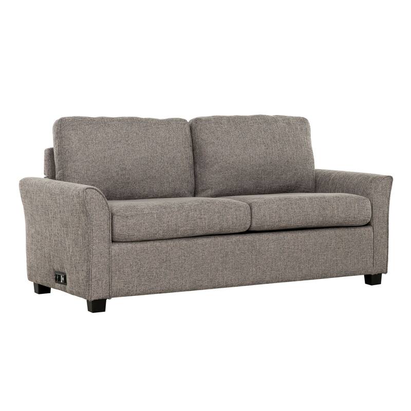 Full Size Sofa Bed, Gray Linen, Convertible Design, USB Port, Power Outlets