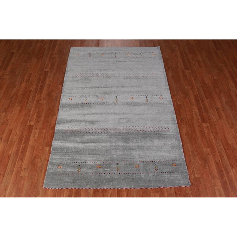 Hand Knotted Oriental 100% Wool Carpet Tribal Animal Pictorial Greys & Charcoal Gabbeh Area Rug - 7' 10'' X 5' 0''