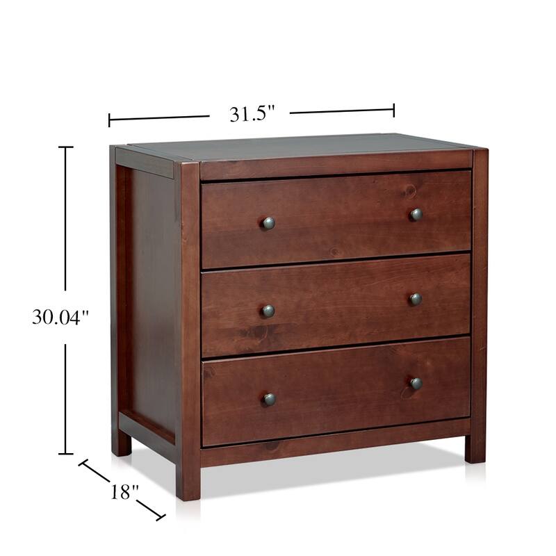 MUSEHOMEINC Solid Wood Dresser / Night Stand with 3-Drawer Storage for Your Bedroom,Round Metal knobs