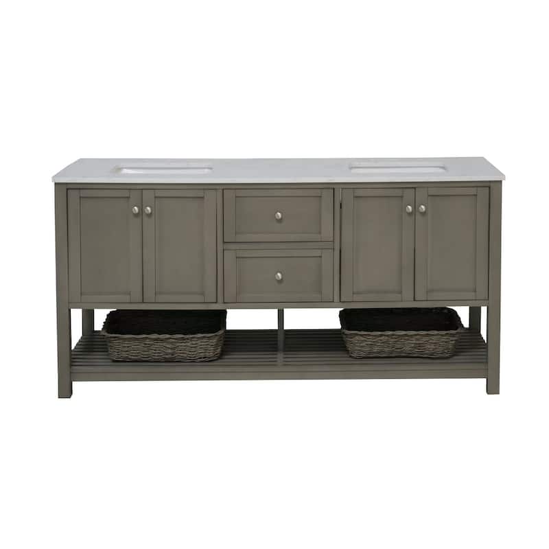 KitchenBathCollection Lakeshore 72" Double Bathroom Vanity with Engineered Carrara Top