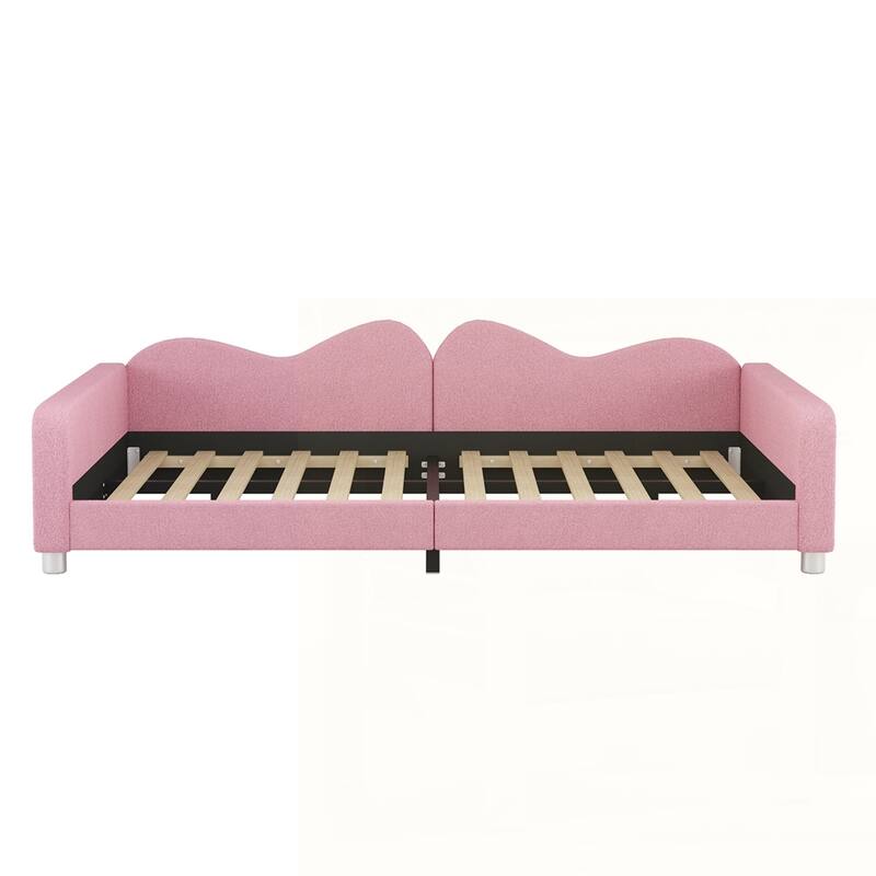 Upholstered Daybed, Sherpa Fabric Sofabed with Cloud-Shaped Backrest