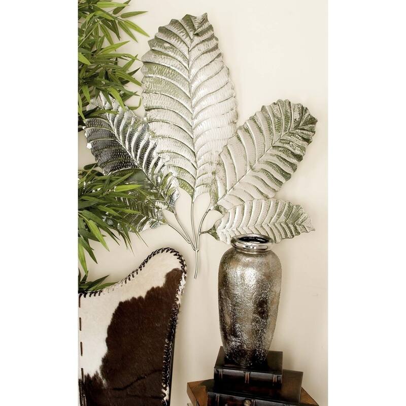 Silver Stainless Steel Glam Wall Decor Floral and botanical 35 x 36 x 6