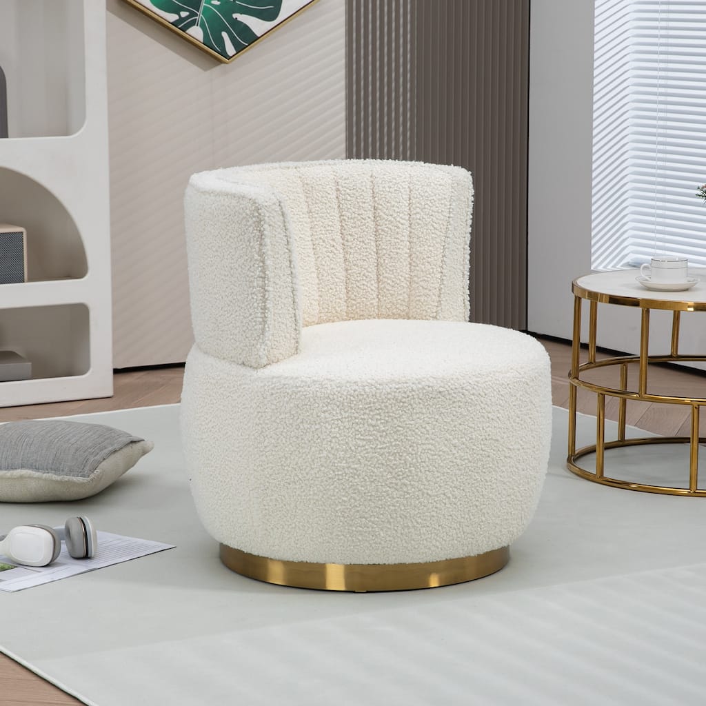 Teddy Swivel Barrel Chair, Round Leisure Sofa Chair, Upholstered Armchair with Wraparound Back for Bedroom, Nursery Room