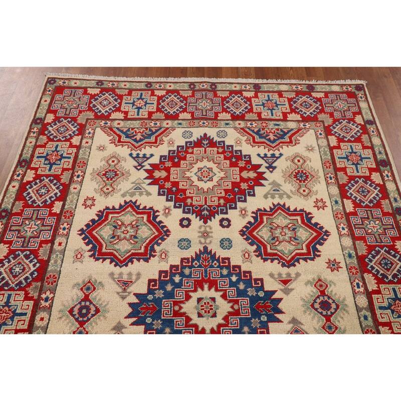 Geometric Kazak Oriental Area Rug Living Room Handmade Wool Carpet - 4'11" x 7'0"