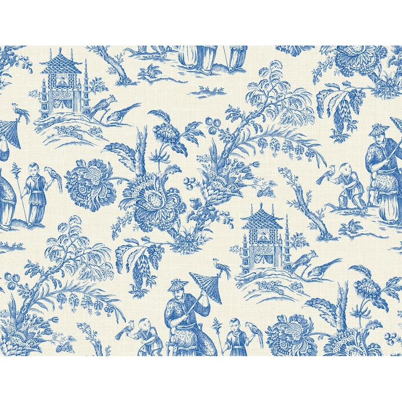 Seabrook Designs Colette Chinoiserie Nonwoven Unpasted Wallpaper - 27 in. W x 27 ft. L - Denim Wash
