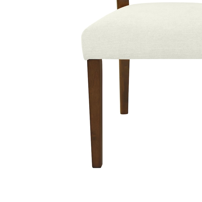 Set of 2 Rattan Back Dining Chairs with Upholstered Seat, Rubberwood Frame, Armless Mid-Century Design