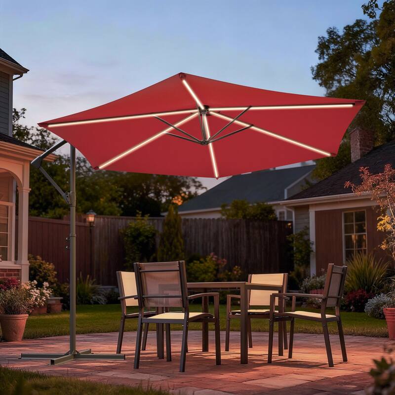 Sonkuki Outdoor 10FT LED lighted Patio Offset umbrella for Garden - Red