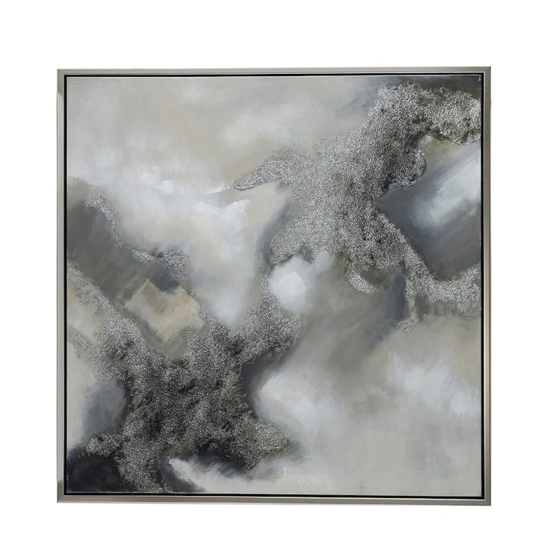 39 x 39 Stormy Skies Framed Handpainted Wall Art, Square, Canvas, Gray