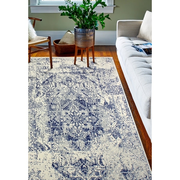 Bashian Digna Ivory/Blue Transitional Area Rug - 9'6" x 13'6". Opens flyout.