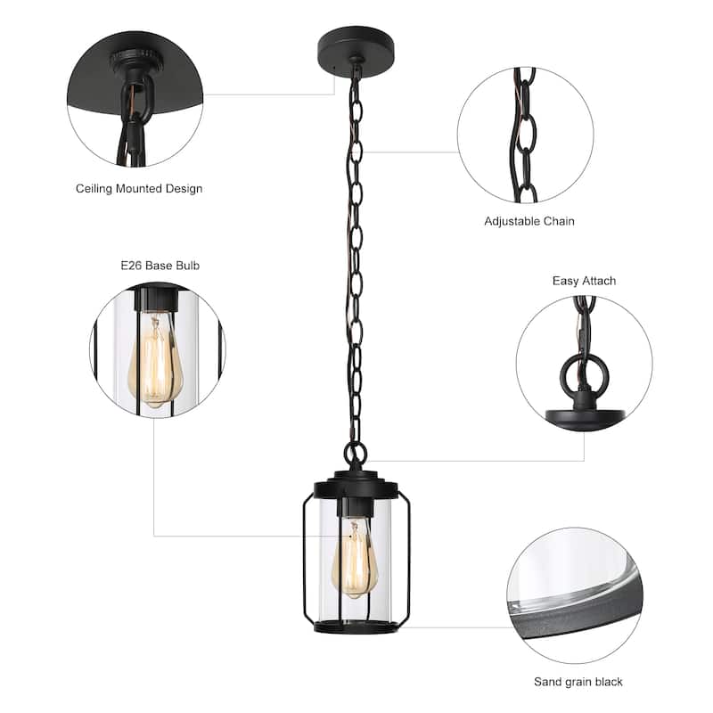 Black Outdoor Hanging Lights Lantern Pendant Lights for Porch, Hallway - D6'' x H70''
