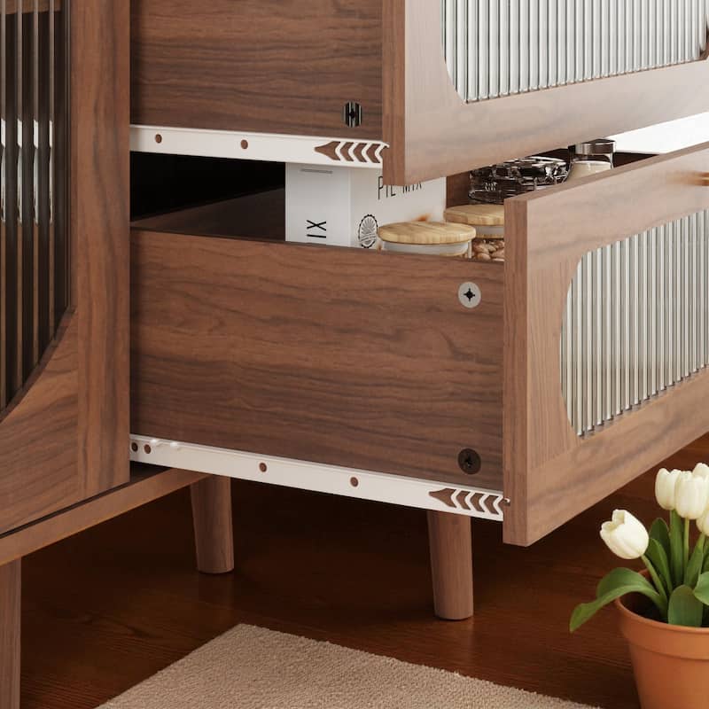 Natural Wood Accent Cabinet with 3 Drawers and Door, Storage Sideboard with Shelves for Living Room or Entryway