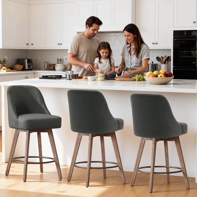 26" Upholstered Counter Height Swivel Bar Stool, Counter Stools with Solid Wood Legs - 39.37"H x 22.44"D x 21.65"W