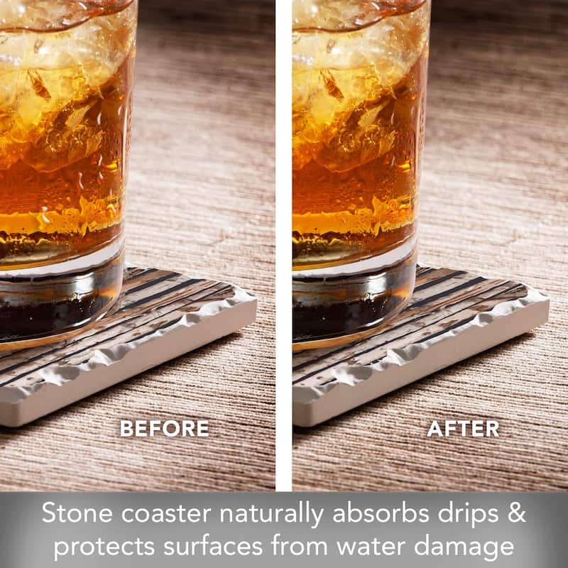 CounterArt Birch On Charcoal Absorbent Stone Tumbled Tile Coaster Set of 4 Made in The USA Protective Cork Backing