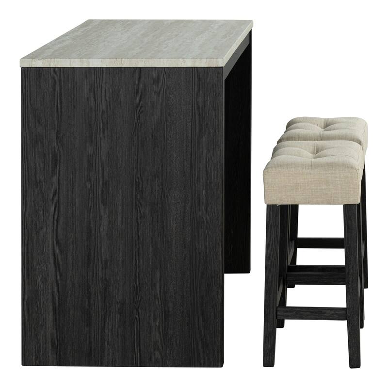 Furniture of America Getso 3-Piece Black Wood Two-Tone Counter Height Dining Table Set with Tufted Seat