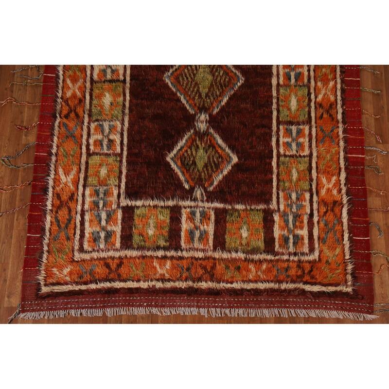 Hand Knotted Oriental 100% Wool Carpet Modern Tribal Red Moroccan Area Rug - 10' 0'' X 6' 9''