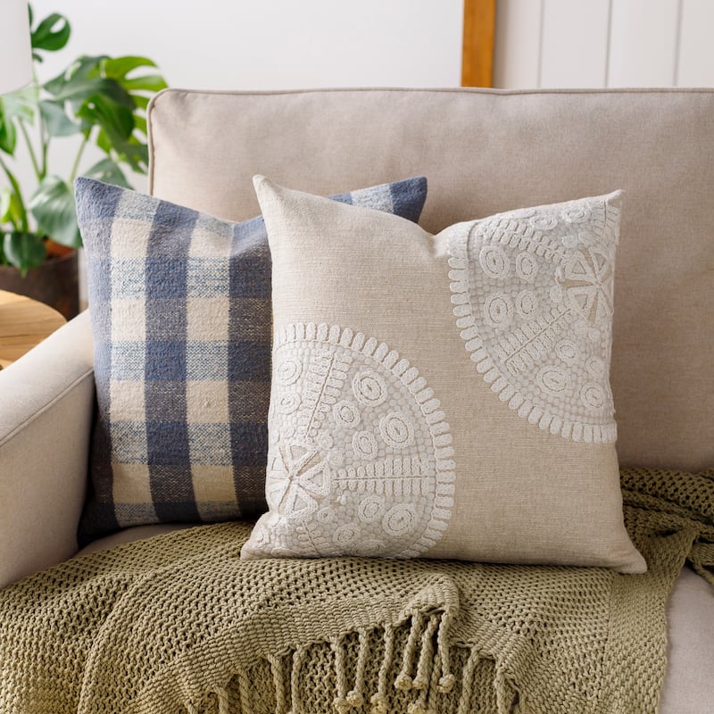 Zoha Embroidered Neutral Throw Pillow - 18"H x 18"W - Cover Only