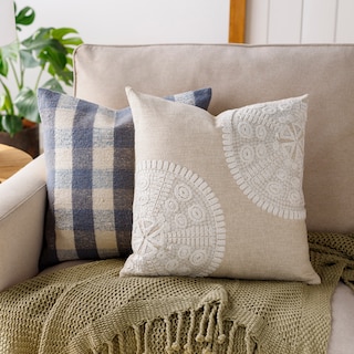 Zoha Embroidered Neutral Throw Pillow