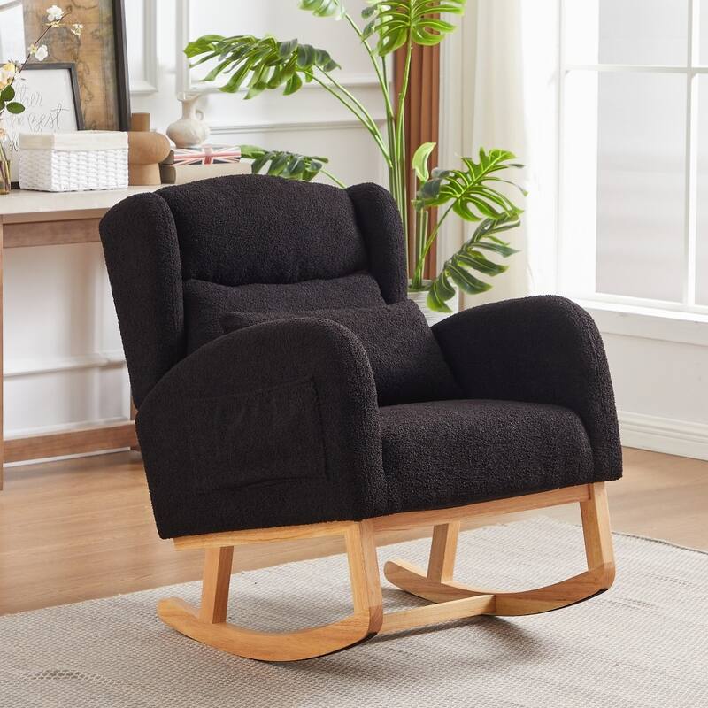 27.2" Modern Upholstered Rocking Chair with Two Side Pocket for Living Room - Black