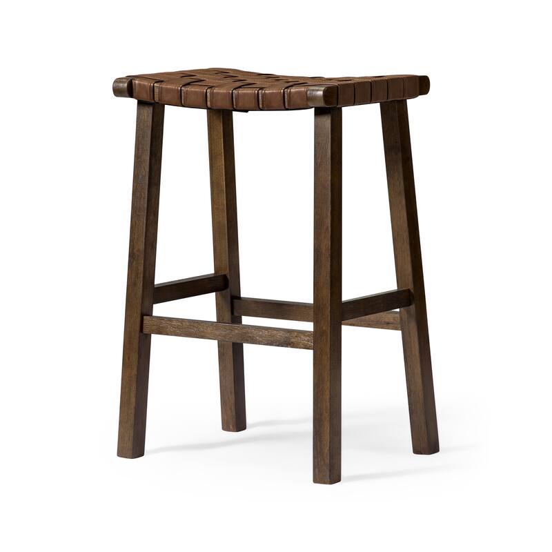 Maven Lane Noah Kitchen Dining Stool with Vegan Leather - Aged Brown - Bar Height