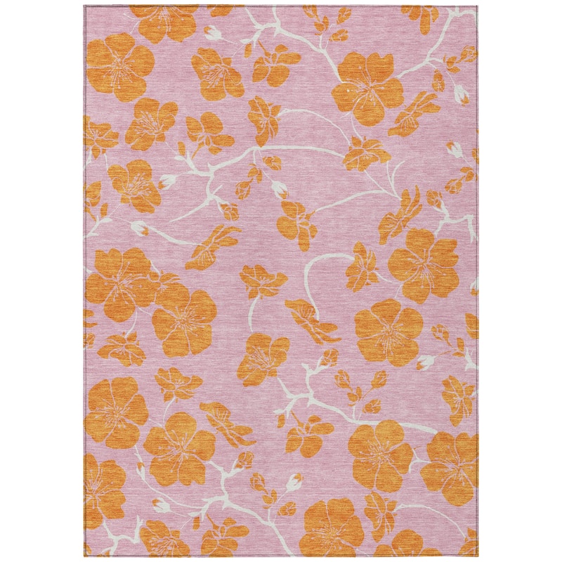 Machine Washable Indoor/ Outdoor Floral Zen Chantille Rug