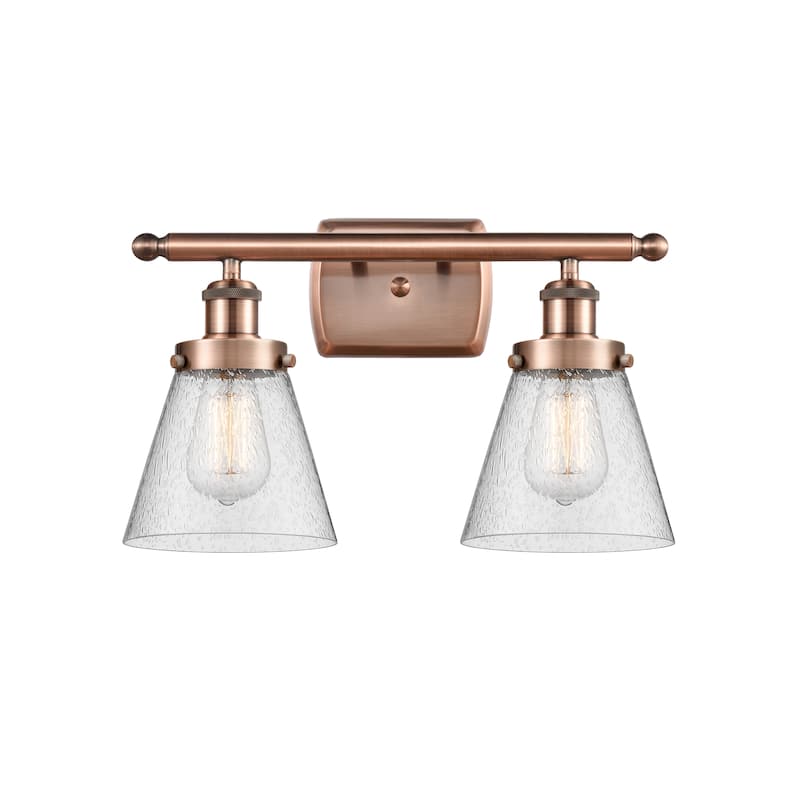 Innovations Lighting Ballston Urban Cone - 2 Light 16" Bath Vanity Light - Antique Copper/Seedy