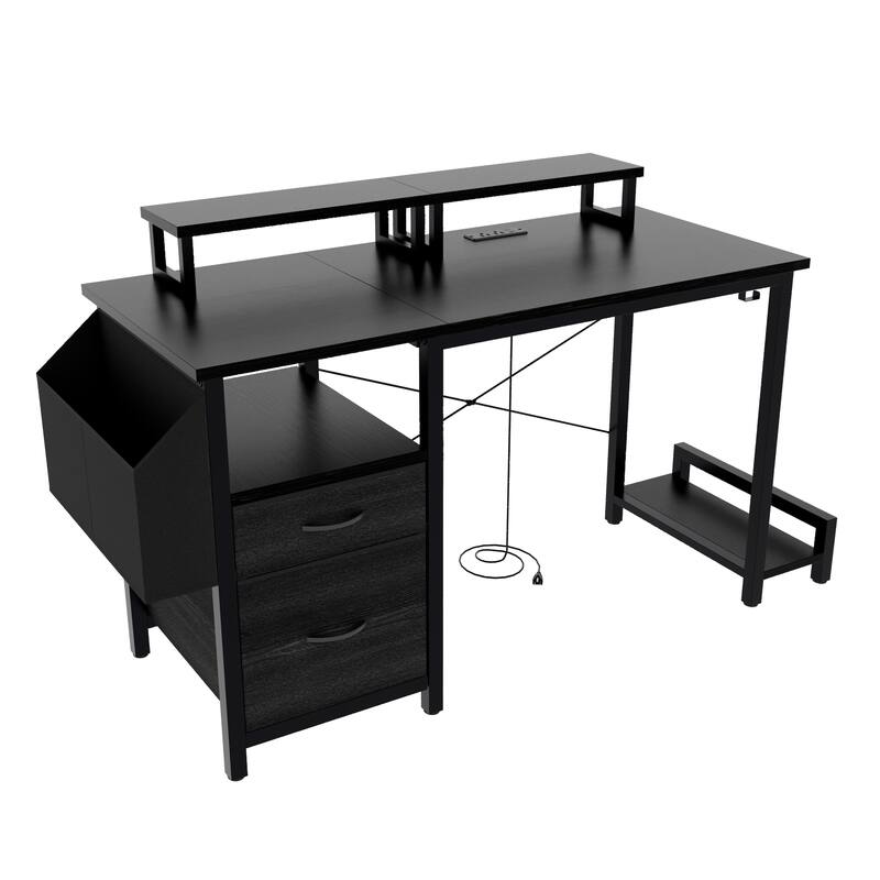 47.3" Computer Desk with power outlet,Shelves, Office Desk/Writing Table/Gaming desk With drawers,Large Side Pocket and Hooks