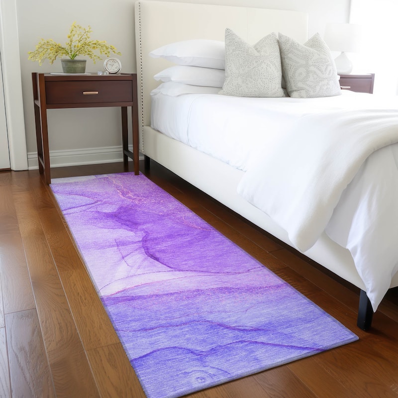 Machine Washable Indoor/ Outdoor Abstract Chantille Rug - Purple - 2'3" x 7'6"