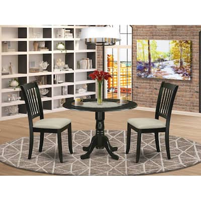 Round Dinette Set with Drop Leaf Table & 2 Linen Dining Chairs - Black Kitchen Set