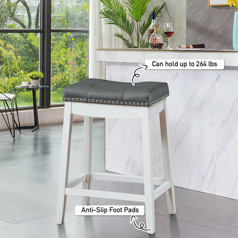Gymax Set of 2 Nailhead Saddle Bar Stools 24'' Counter Stools White - See Details