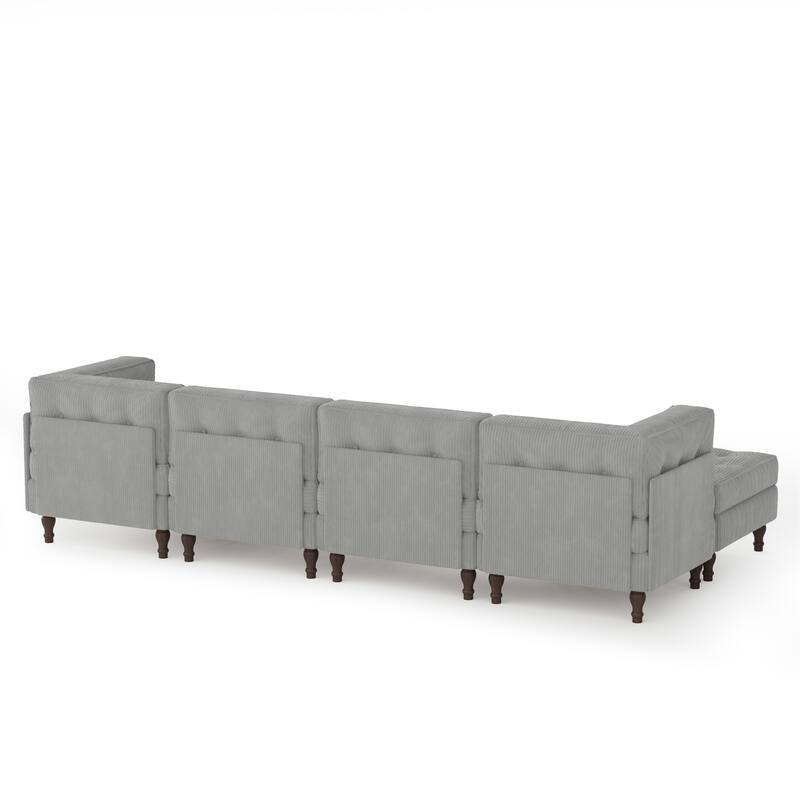 130"W Corduroy Upholstered Modular Sectional Sofa with Storage Ottoman