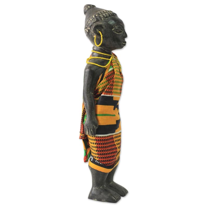 Handmade Wood Sculpture, 'Ghana Queen Mother' (Ghana) - 14.5" H x 4.3" W x 3.5" D